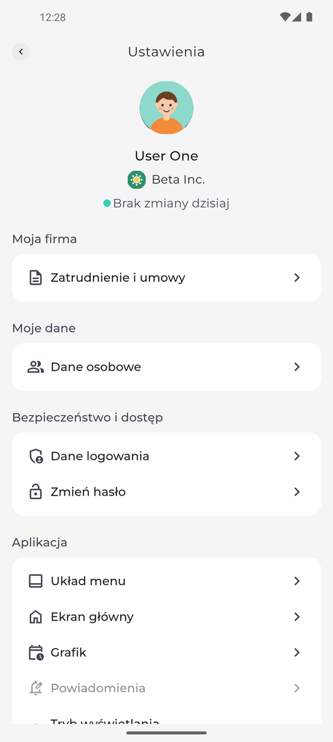 Zrzut ekranu: Ustawienia i wszystkie inne strony używają wybranego języka
